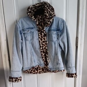 Leopard Lined Denim Jean Jacket